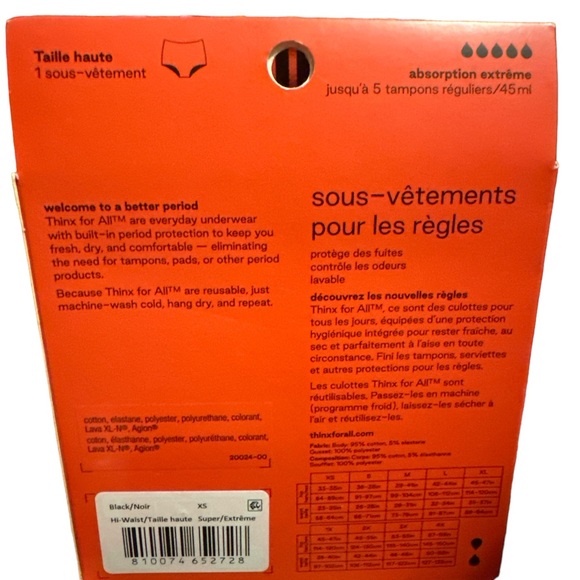 Thinx For All Period Underwear Size XS Hi-Waist Super Absorbency brand New - Picture 2 of 4